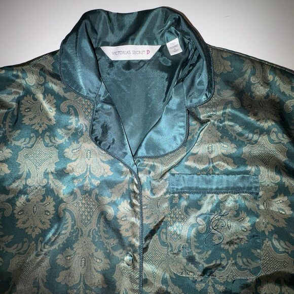 Vtg 90's Victoria’s Secret Y2K Green Gold Paisley Silky Pajama Set Size Small - Picture 2 of 12